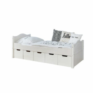 TiCAA Einzelbett Leni 90 x 200 cm Kiefer weiß mit 5 Schubladen