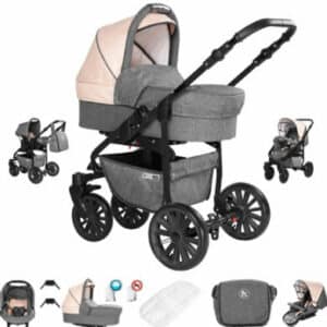 Friedrich Hugo Berlin / 3 in 1 Kombi Kinderwagen Komplettset / GEL Reifen Grey and Beige Night