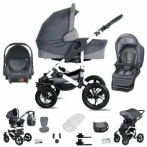 Friedrich Hugo Hamburg / 3 in 1 Kombi Kinderwagen Komplettset / Hartgummireifen Grey & Grey Linen