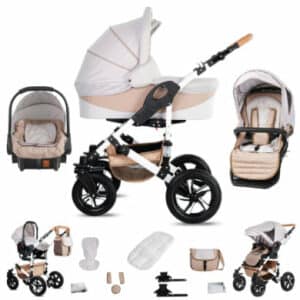 Friedrich Hugo Hamburg / 3 in 1 Kombi Kinderwagen Komplettset / Luftreifen Cream & Beige