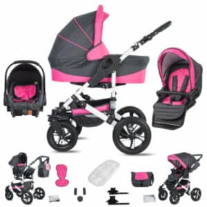 Friedrich Hugo Hamburg / 3 in 1 Kombi Kinderwagen Komplettset / Luftreifen Grey & Pink