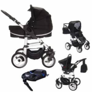 Bebebi Paris / 4 in 1 Kinderwagen Komplettset / ISOFIX Basis & Autositz / Hartgummireifen Phantom