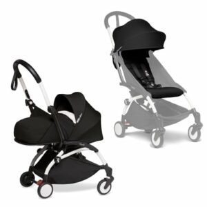 BABYZEN Kinderwagen YOYO2 0+ White mit Neugeborenenaufsatz Gratis Textilset Black