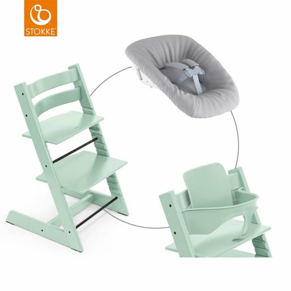 STOKKE® Mega Tripp Trapp® Set Hochstuhl Buche Soft Mint inkl. Newborn Set™ Grey und Baby Set Soft Mint