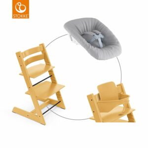 STOKKE® Mega Tripp Trapp® Set Hochstuhl Buche Sunflower Yellow inkl. Newborn Set™ Grey und Baby Set Sunflower Yellow