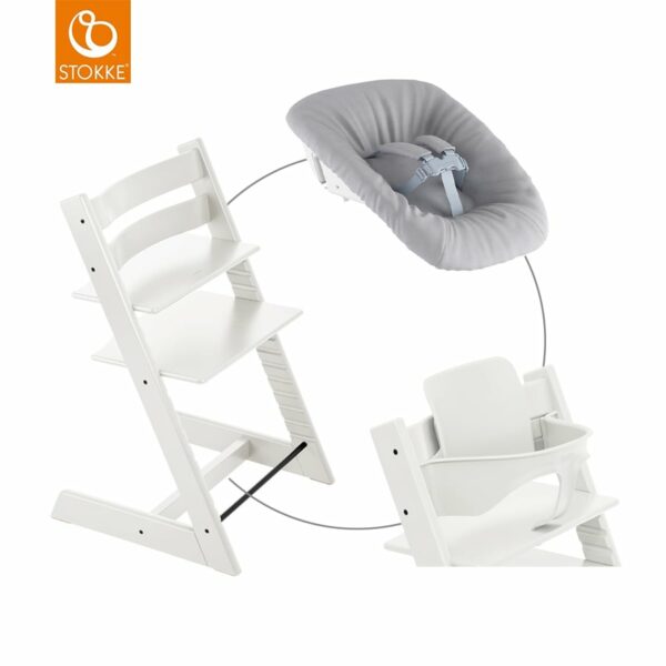 STOKKE® Mega Tripp Trapp® Set Hochstuhl Buche weiß inkl. Newborn Set™ Grey und Baby Set weiß