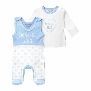 Baby Sweets 2tlg Set Strampler + Shirt Born in 2023 blau weiß