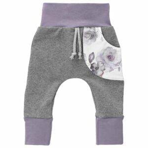 Puschel-Design Hose Handmade grau lila