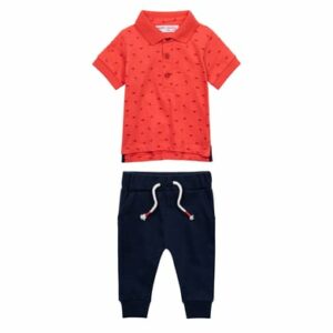 MINOTI T-Shirt und Hose im Set Korallrot/Dunkelblau