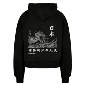 F4NT4STIC Ladies Organic Oversized Hoodie Kanagawa Welle schwarz