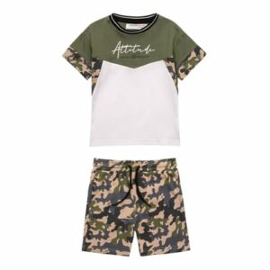 MINOTI T-Shirt und Shorts im Set Khakigrün/Weiß