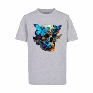 F4NT4STIC T-Shirt Butterfly Skull TEE UNISEX heather grey